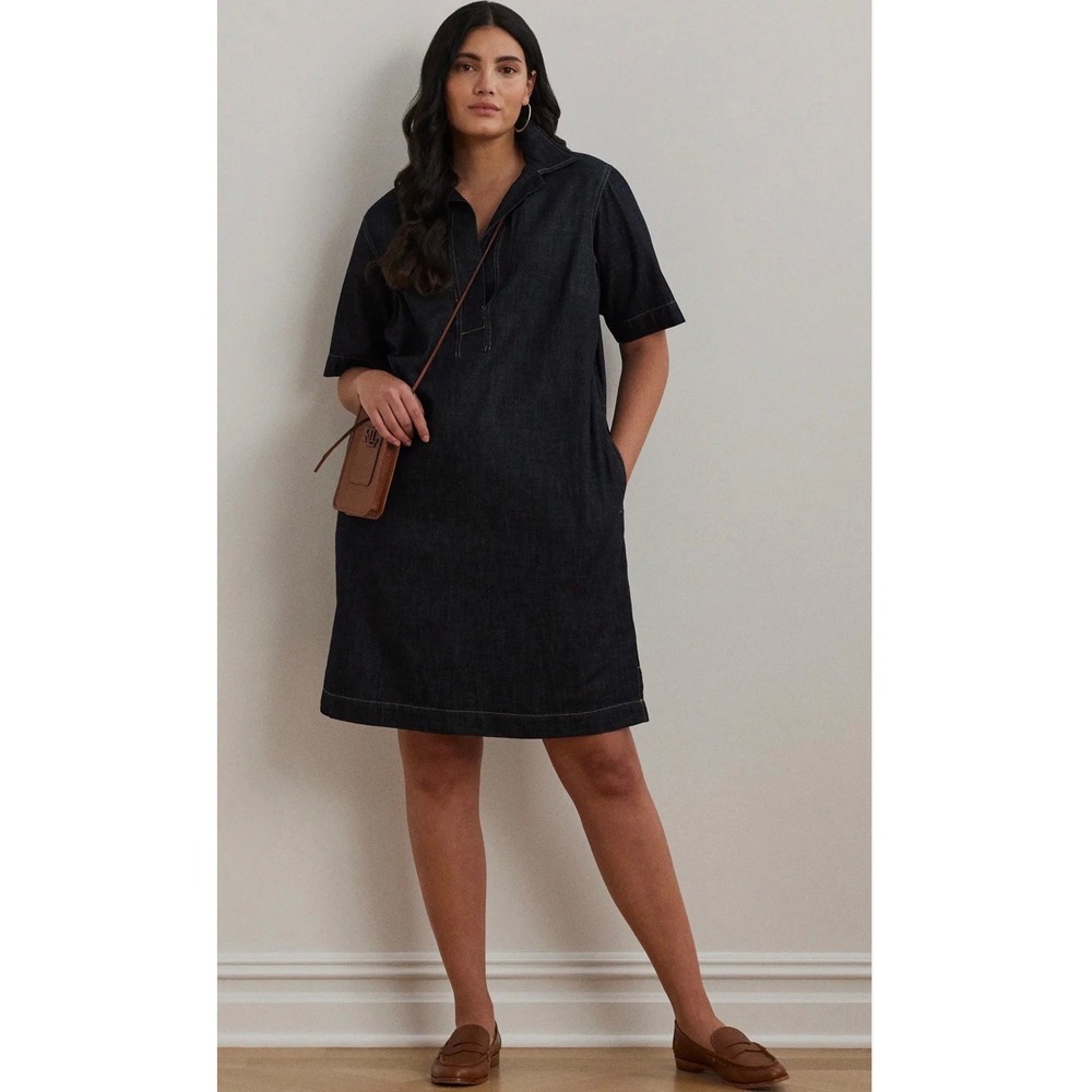 Lauren Ralph Lauren Denim Shift Dress Nightfall Dark Wash Indigo XL